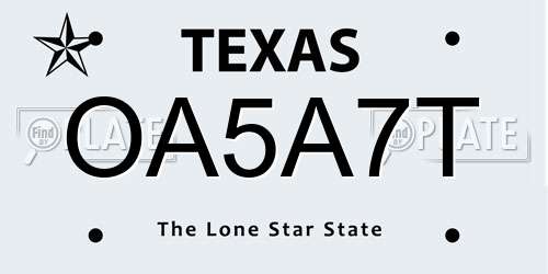 OA5A7T Texas License Plate