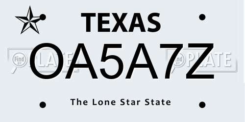 OA5A7Z Texas License Plate