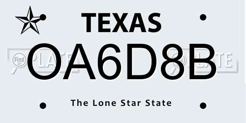 OA6D8B Texas License Plate