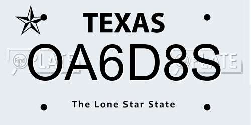 OA6D8S Texas License Plate