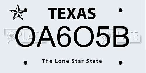 OA6O5B Texas License Plate