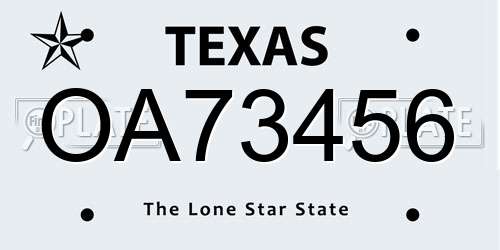 OA73456 Texas License Plate