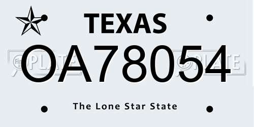 OA78054 Texas License Plate