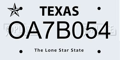 OA7B054 Texas License Plate