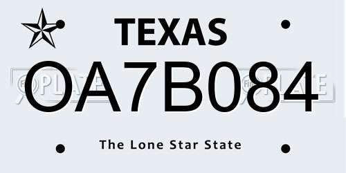 OA7B084 Texas License Plate