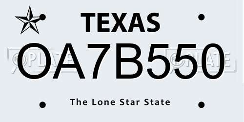 OA7B550 Texas License Plate