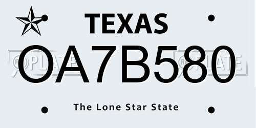 OA7B580 Texas License Plate