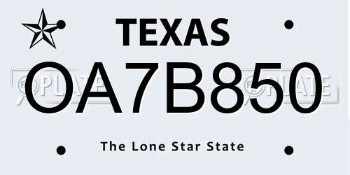 OA7B850 Texas License Plate