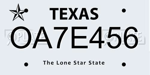 OA7E456 Texas License Plate