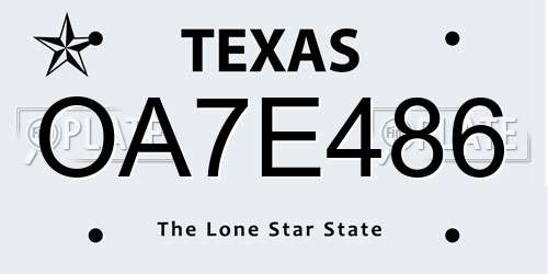 OA7E486 Texas License Plate