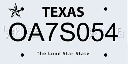 OA7S054 Texas License Plate