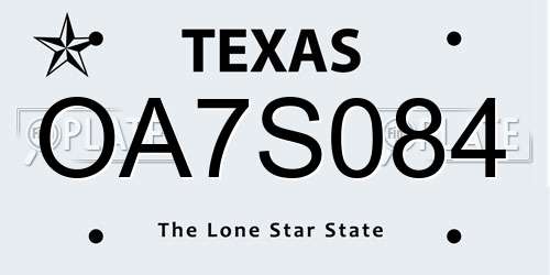 OA7S084 Texas License Plate