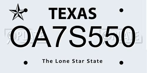 OA7S550 Texas License Plate