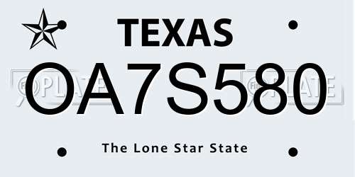 OA7S580 Texas License Plate