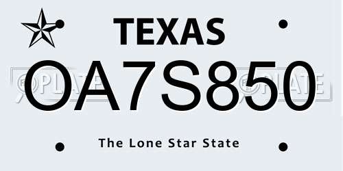 OA7S850 Texas License Plate