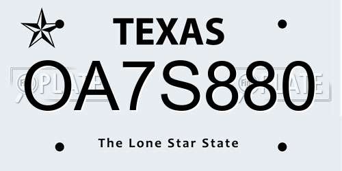 OA7S880 Texas License Plate