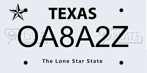 OA8A2Z Texas License Plate