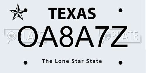 OA8A7Z Texas License Plate