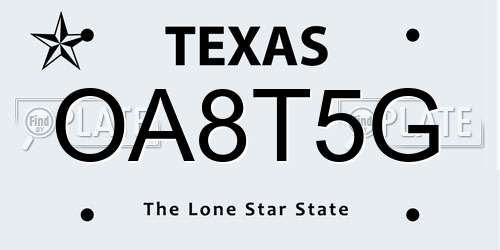 OA8T5G Texas License Plate