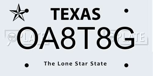 OA8T8G Texas License Plate
