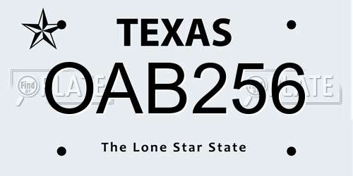 OAB256 Texas License Plate