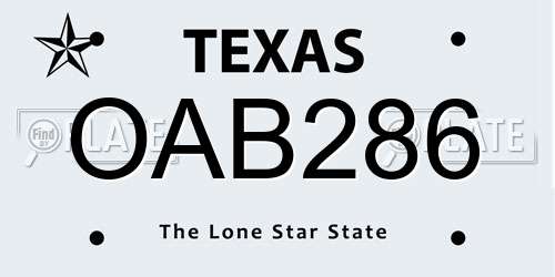 OAB286 Texas License Plate