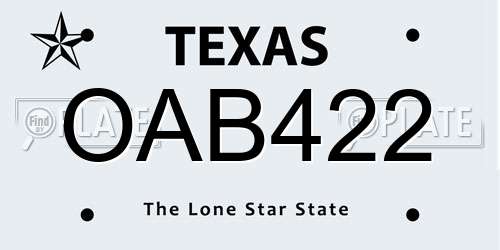 OAB422 Texas License Plate