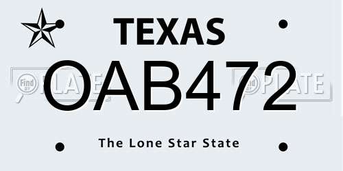 OAB472 Texas License Plate