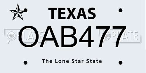 OAB477 Texas License Plate