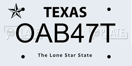 OAB47T Texas License Plate