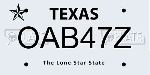 OAB47Z Texas License Plate