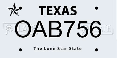 OAB756 Texas License Plate