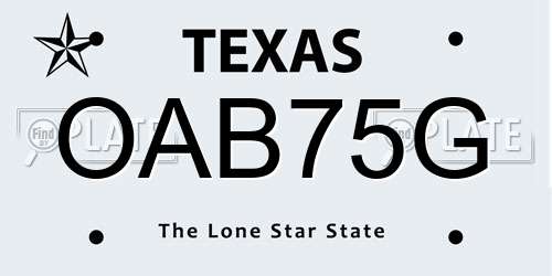 OAB75G Texas License Plate