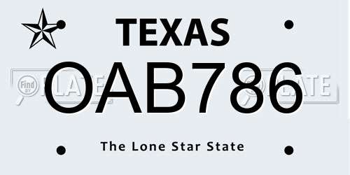 OAB786 Texas License Plate
