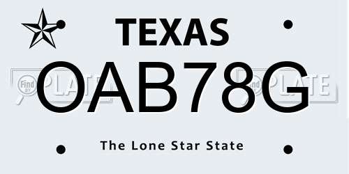OAB78G Texas License Plate