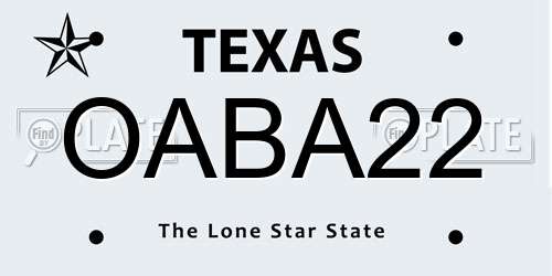 OABA22 Texas License Plate