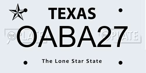 OABA27 Texas License Plate