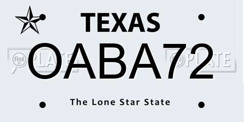 OABA72 Texas License Plate