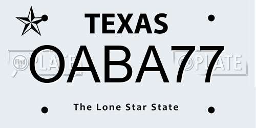 OABA77 Texas License Plate