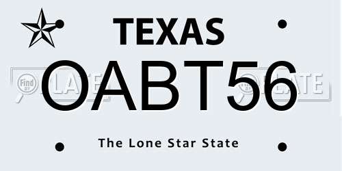 OABT56 Texas License Plate