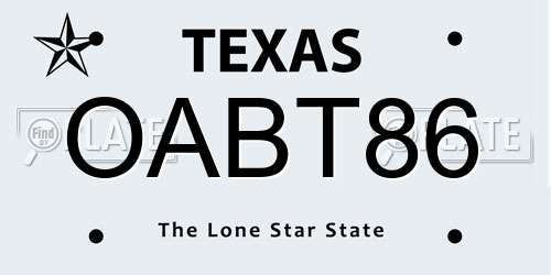 OABT86 Texas License Plate