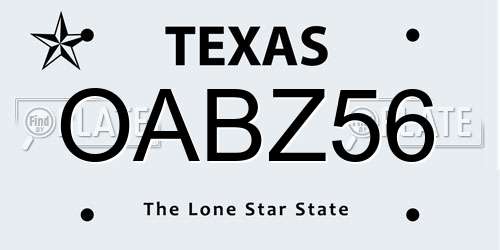 OABZ56 Texas License Plate