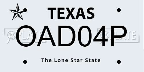 OAD04P Texas License Plate