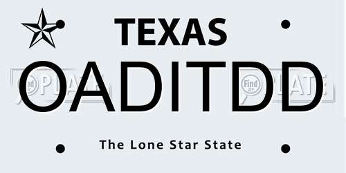 OADITDD Texas License Plate