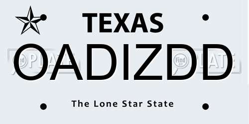 OADIZDD Texas License Plate