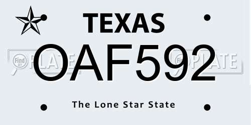 OAF592 Texas License Plate