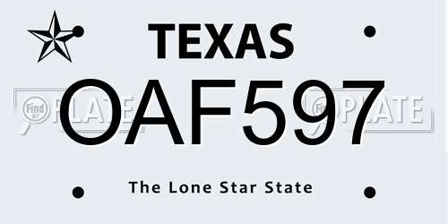OAF597 Texas License Plate