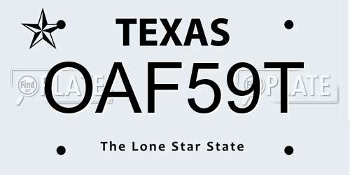 OAF59T Texas License Plate