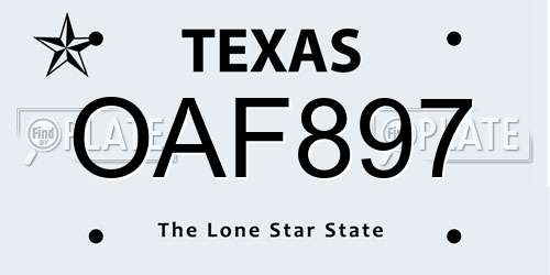 OAF897 Texas License Plate