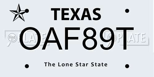 OAF89T Texas License Plate